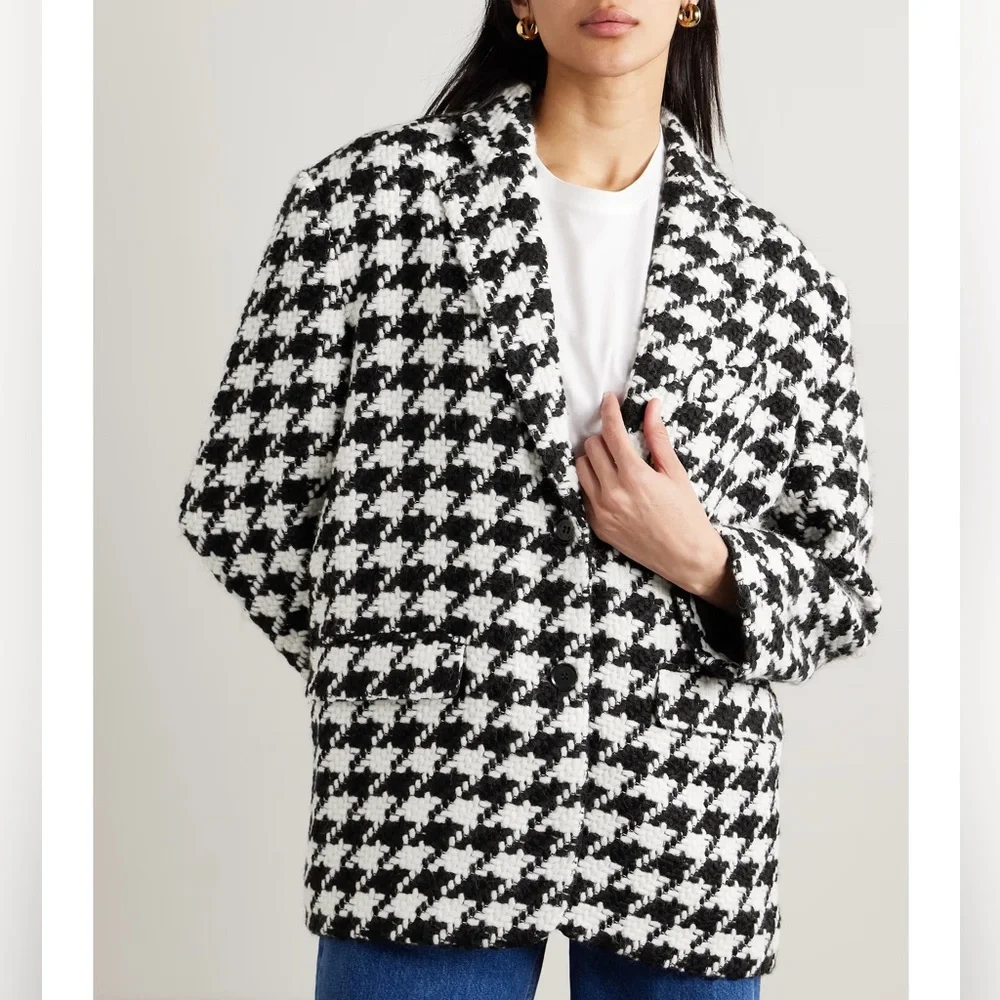 ANINE BING Quinn Blazer in Black & White Houndstooth